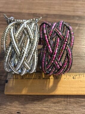 Handmade Beaded Cuff Bracelets - Pink and Cream